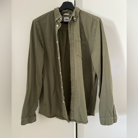 Zara Canvas/Denim Button Up Shirt - Picture 2 of 4